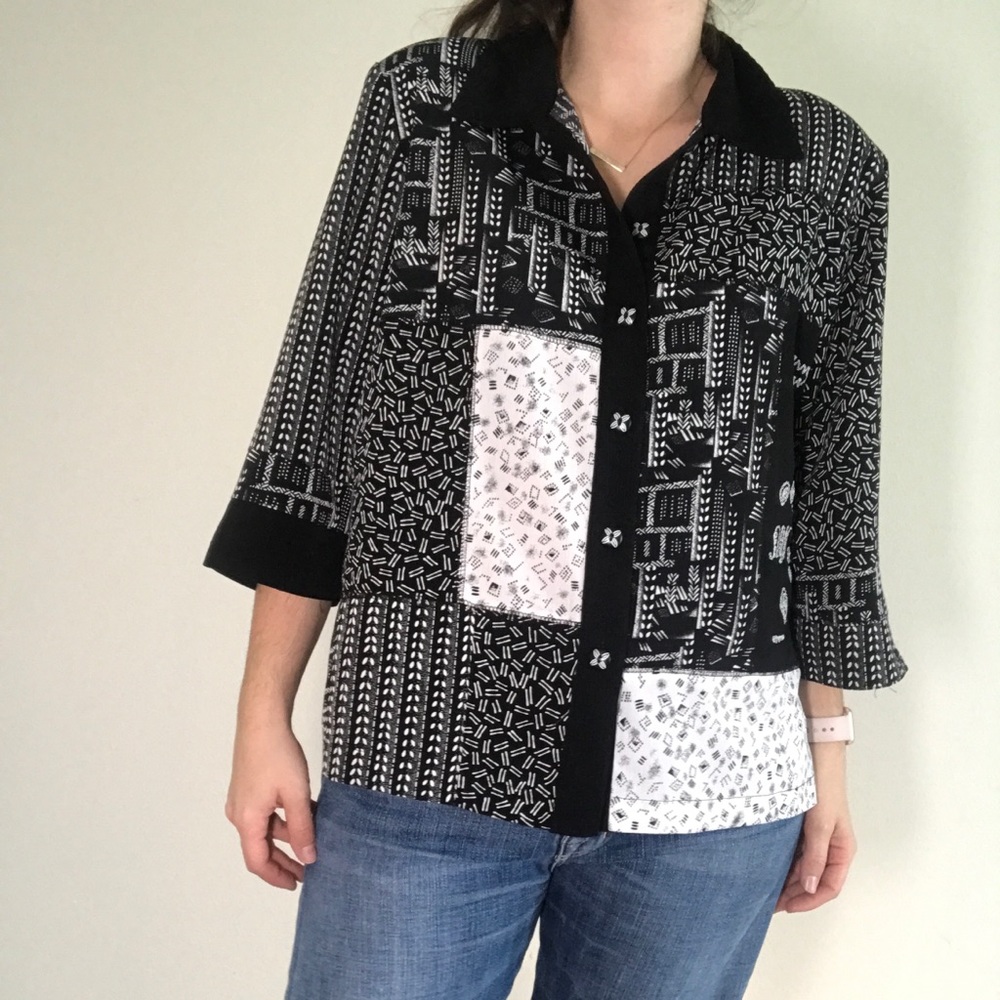 🌱Vintage Patchwork Black & White Blouse